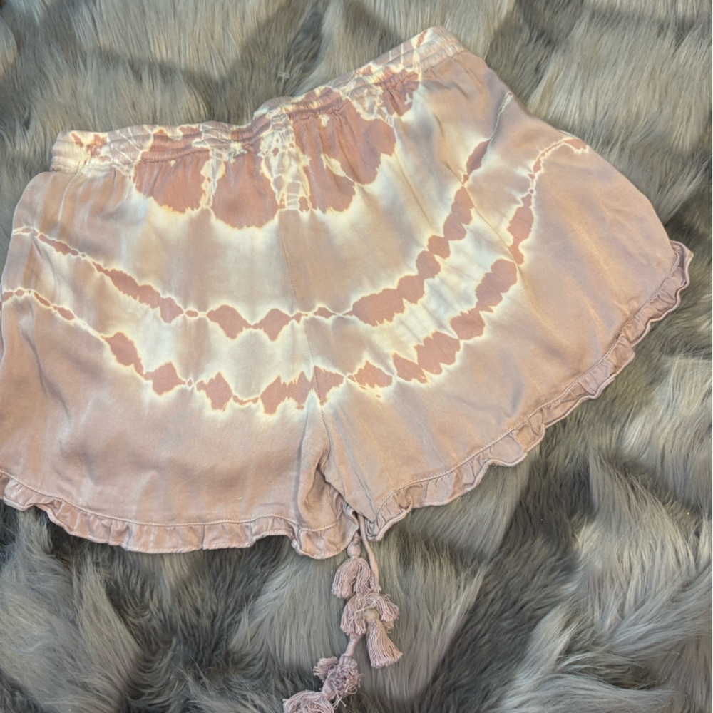 Tie-Dye Ruffle bikini with cover up shorts.